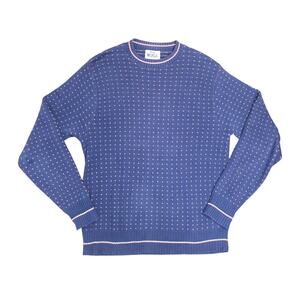 Vintage 80s Woolrich navy blue and red heart dot print knit sweater XL